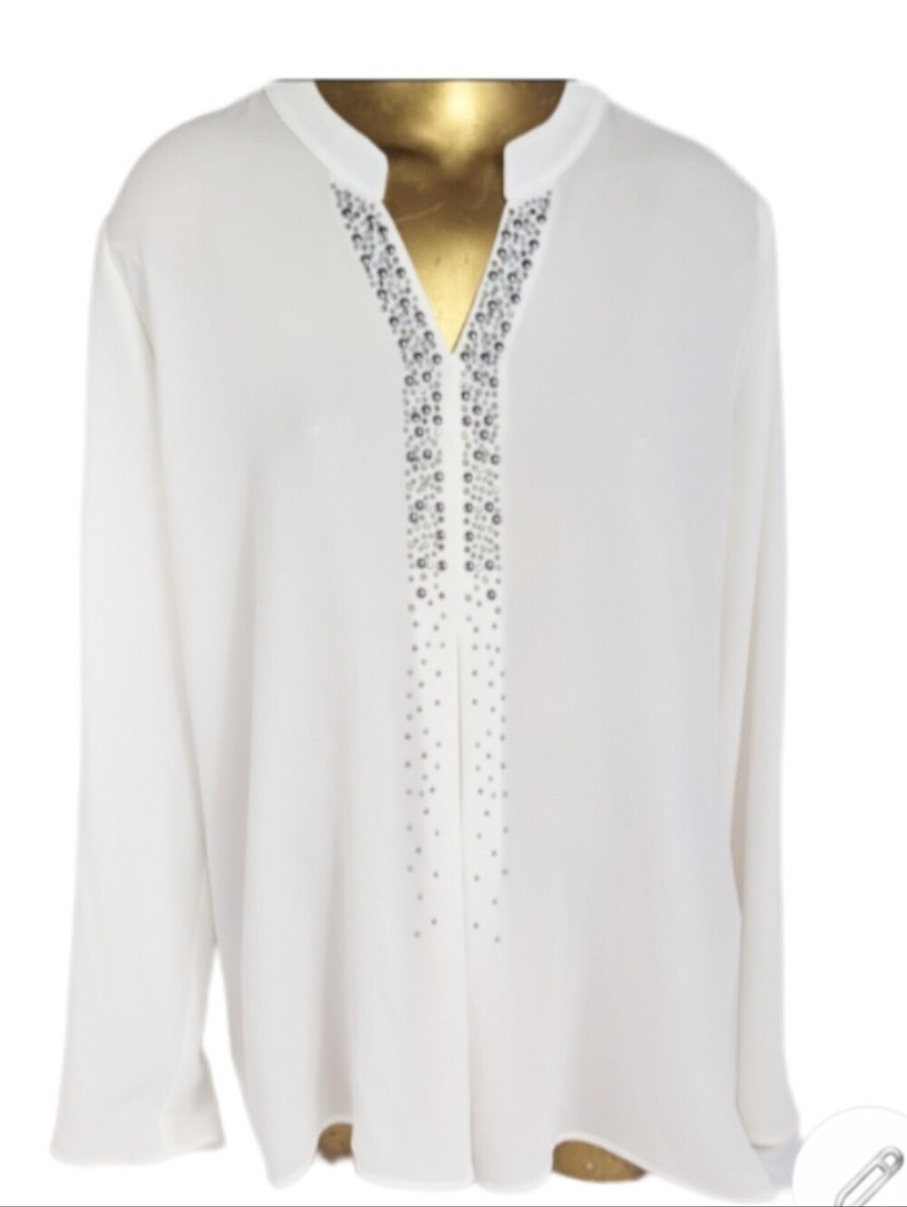 Joseph Ribkoff NWT Embellished White V-Neck Long-Sleeve Women's Blouse Size 12